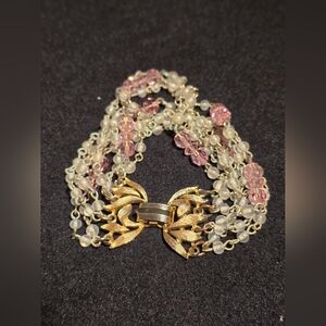 Vintage Lisner pink multi strand bracelet, 7 in.